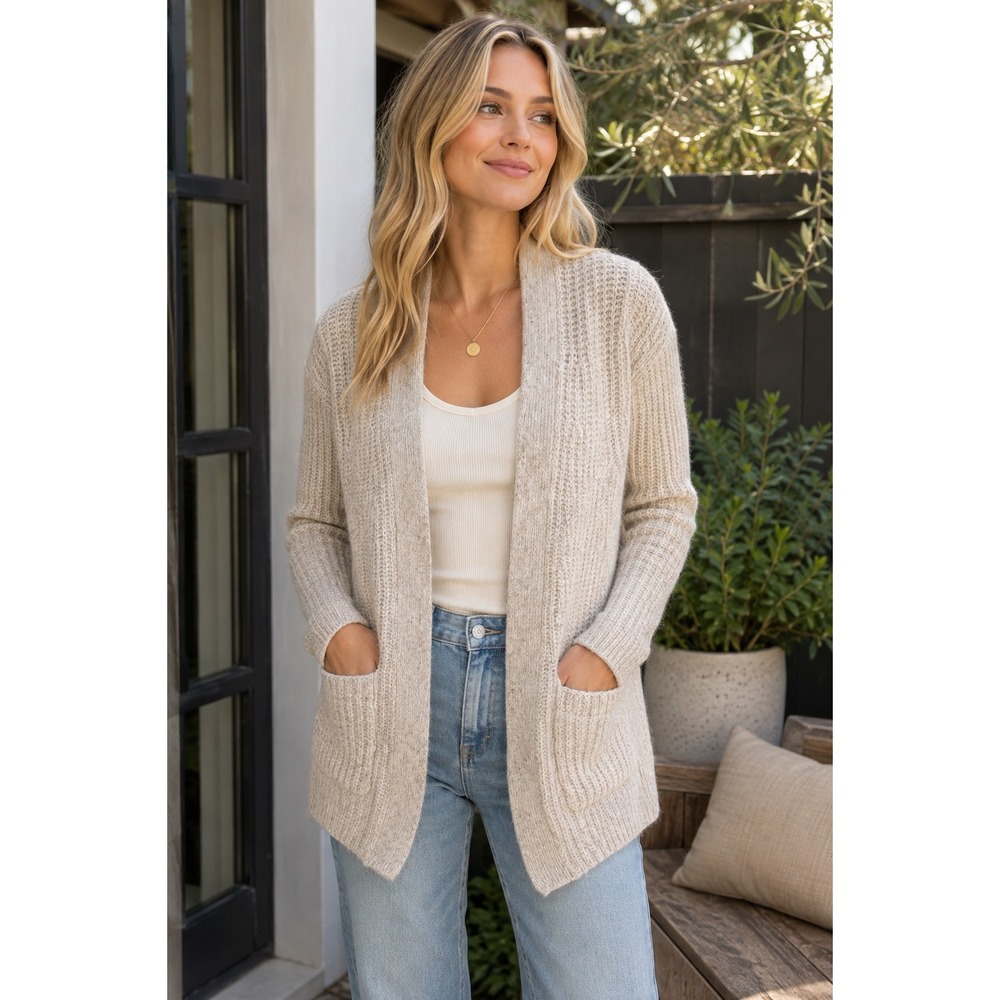 Banana Republic Stitchy Cardigan Women Small Merino Wool Alpaca Light Oatmeal